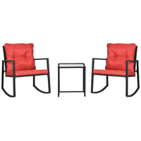 Outsunny - ensemble bistro à bascule 3 pièces - rouge-Ensemble de 3 pièces, 2 fauteuils à bascule et 1 table d’appoint 
