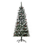 HOMCOM - Sapin de Noël floqué avec baies rouges - pommes de pin - vert-Décoré de baies rouges et de pommes de pin pour un look luxueux 