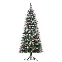 HOMCOM - Sapin de Noël floqué avec baies rouges - pommes de pin - vert-Décoré de baies rouges et de pommes de pin pour un look luxueux 