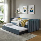 Modway - Veyla Chenal Touffé Performance Velvet Lit de jour jumelle avec Trundle, Cadet Blue-Roule-poussoir avec roulettes