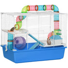 PawHut - Cage à hamster 23 po à 3 niveaux avec roue et bouteille d'eau - Bleu-Système de tubes avec plusieurs tuyaux droits ou courbés séparés