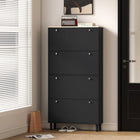 HOMCOM - Armoire à chaussures avec 4 tiroirs rabattables au design étroit - noir-Kit anti-basculement assurant une sécurité supplémentaire pour les familles 