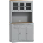 HOMCOM - Armoire de garde-manger 71 po avec espace pour micro-ondes et vaisselier - gris-Huit compartiments et deux tiroirs maximisent les options de rangement dans la cuisine 