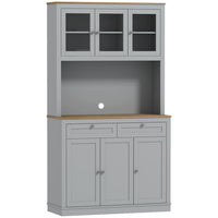 HOMCOM - Armoire de garde-manger 71 po avec espace pour micro-ondes et vaisselier - gris-Huit compartiments et deux tiroirs maximisent les options de rangement dans la cuisine 