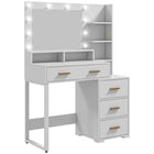 HOMCOM - Coiffeuse avec miroir à led éclairé - 39,4 po L x 15,7 po l x 54,3 po H - blanc-Un grand tiroir et trois petits, plus six étagères pour l'organisation 