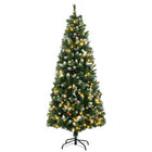 HOMCOM - Arbre de Noël artificiel pré-éclairé de 6pi - pointes enneigées-6 pi de haut, luxuriant avec des pommes de pin qui donnent un aspect sain et naturel 