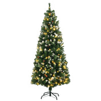 HOMCOM - Arbre de Noël artificiel pré-éclairé de 6pi - pointes enneigées-6 pi de haut, luxuriant avec des pommes de pin qui donnent un aspect sain et naturel 