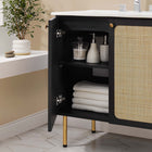 Modway - Chaucer 30" Vanette de salle de bain - Noir Blanc-Portes en rotin tissé