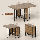 HOMCOM - Table à manger pliante à abattant sur roulettes 51 po avec étagère de rangement pour 6 personnes - grain de bois brun-Structure en panneaux de particules avec une finition en métal noir style campagne 