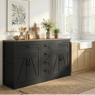 HOMCOM - Buffet de style ferme 55 po avec portes de grange et tiroirs - noir-Un plateau robuste supporte jusqu'à 110 lb, adapté aux appareils électroménagers ou à la décoration 