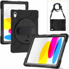 Bulk Packaging - Étui ultra-résistant avec support intégré et protecteur d’écran pour iPad 10.9" 2022 10e génération - Noir-Fixez la sangle d’épaule à deux trous de l’étui, permettant d’afficher l’iPad derrière un appui-tête de voiture pour un visionnage personnel ou entre deux sièges pour un visionnage partagé
