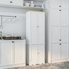 HOMCOM - Armoire de cuisine autoportante avec 4 étagères et 4 portes - blanc-Sangle anti-basculement pour la sécurité 