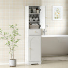 HOMCOM - Armoire de rangement haute et mince pour salle de bain avec portes - grain de bois blanc-L'étagère réglable offre un rangement flexible pour les bouteilles, serviettes et plus encore 