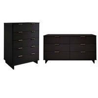 Manhattan Comfort - Granville commode moderne et double commode - noir - ensemble de 2-Commode de chambre à coucher au style moderne contemporain avec une touche de glamour comprenant 1 chiffonnier et 1 commode double