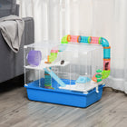 PawHut - Cage à hamster 23 po à 3 niveaux avec roue et bouteille d'eau - Bleu-Roue d'exercice et rampes pour l'exercice