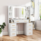HOMCOM - Coiffeuse avec miroir et lumières - 43,3 po L x 15,7 po l x 55,1 po H - blanc-Miroir durable et grand, sans cuivre, offrant une réflexion sans distorsion 