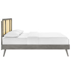 Modway - Kelsea Canne et bois Lit à plateforme complet avec pieds écartés, Gris-Rubberwood Legs