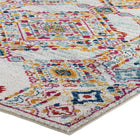 Modway - Entourage Réseau floral vieilli de Khalida Tapis de comédie 8 pi l x 10 pi L - Ivoire Bleu Orange Jaune Rouge-Résistant aux taches / Facile à nettoyer
