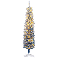 HOMCOM - Arbre de Noël artificiel pré-éclairé de 6 pi - pointes enneigées-6 pi de haut, luxuriant avec des feuilles bleu foncé qui donnent un aspect sain et naturel 