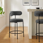 Modway - Albie Tissu Boucle Tabourets de comptoir Ensemble de 2 - Noir charbon-Goupilles de pied ajustables non marquées