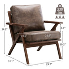 Ebello - Joichiro Fauteuil à accoudoirs 29,5 po cadre bois massif rétro milieu de siècle rembourré, brun foncé-6
