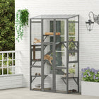 PawHut - Enclos extérieur pour chat avec 6 plateformes de saut - gris - 63,8 po L x 24,2 po l x 99,2 po H-Garde les chats en sécurité et au sec sous le toit imperméable 