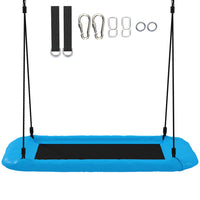 Qaba - Balançoire soucoupe pour enfants, avec hauteur réglable et sangles pour arbre - bleu-Un siège spacieux de 58,3 po x 30,3 po permet à jusqu'à quatre enfants de jouer ensemble 
