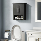 kleankin - Armoire murale de salle de bain avec étagère - noir-L’armoire avec portes et étagère ouverte range vos produits de beauté et articles d’hygiène quotidiens