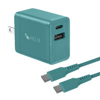 Helix - Chargeur mural USB-C + USB-A avec câble - 20 W, Bleu-20 W Chargement