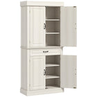 HOMCOM - Armoire de cuisine autoportante 71 po avec 4 portes et 2 grands compartiments - blanc vieilli-Les panneaux de porte surélevés, le placage à effet bois et les poignées en métal antique apportent un style colonial à votre intérieur 