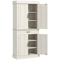 HOMCOM - Armoire de cuisine autoportante 71 po avec 4 portes et 2 grands compartiments - blanc vieilli-Les panneaux de porte surélevés, le placage à effet bois et les poignées en métal antique apportent un style colonial à votre intérieur 