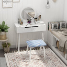 HOMCOM - Coiffeuse avec miroir rond et 2 tiroirs - 31,5 po L x 15,7 po l x 49,2 po H - blanc-À placer dans la chambre, la garde-robe ou le dressing 