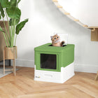 PawHut - Bac à litière fermé pour chat avec pelle, plateau, entrée par le haut - vert foncé-Couvercle facile à retirer avec des boucles latérales pour un accès lors du nettoyage 