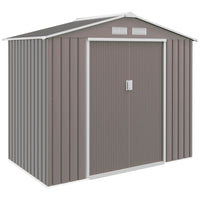 Outsunny - Abri de jardin 7' x 4' avec kit de fondation et doubles portes, marron clair-Grand espace de rangement pour les outils de jardin, l'équipement d'entretien des pelouses, les fournitures et plus encore 