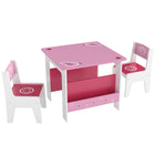 Qaba - Ensemble table et chaises pour enfants avec étagères à livres, ensemble table et chaises pour tout-petits - rose-Comprend une table et deux chaises pour le dessin, les loisirs créatifs et les collations
