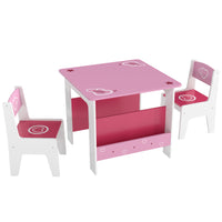 Qaba - Ensemble table et chaises pour enfants avec étagères à livres, ensemble table et chaises pour tout-petits - rose-Comprend une table et deux chaises pour le dessin, les loisirs créatifs et les collations
