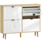 HOMCOM - Meuble à chaussures étroit avec 4 tiroirs basculants - blanc-Les portes avant à haute brillance associées à un cadre en chêne offrent un look moderne 