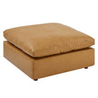 Modway - Commix Duvet Rempli Trop Rempli Cuir végane Ottoman - Tan-Construction en bois massif