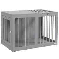 PawHut meuble cage pour chien 31,5 po avec double porte, pour chiens de taille moyenne - gris-Endroit protégé et sûr pour que votre chien puisse se retirer 