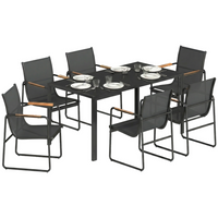 Outsunny - Ensemble de salle à manger d’extérieur 7 pièces - table de patio et chaises pour 6 - noir-Le dossier s’ajuste à quatre positions pour un confort personnalisé