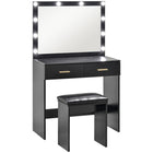 HOMCOM - Coiffeuse avec miroir et lumières - 31,5 po L x 15 po l x 53,1 po H - noir-Grand miroir et 10 ampoules style Hollywood offrent des options d’éclairage supérieures 