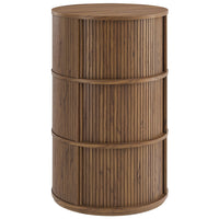 Modway - Clement Tribune ronde à piédestal Table de rangement avec portes coulissantes à tambour - Noyer-Table ronde sur piédestal du milieu du siècle