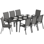 Outsunny - ensemble de salle à manger de patio 9 pièces, table de patio et chaises empilables - gris foncé-Ensemble de cinq pièces : comprend quatre chaises et une table ronde