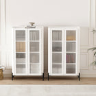 Manhattan Comfort - Ensemble de 2 armoires de décoration modernes Abbey 31,5 po - Blanc-Comprend 2 portes en verre trempé nervuré à fermeture douce avec 4 espaces d'étagères réglables