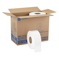 Georgia-Pacific - Pacific Blue Select rouleaux de papier hygiénique Jumbo Jr., 1 000 pi, paquet de 8-Papier toilette double épaisseur en rouleaux « Jumbo Jr » de 8,9 pouces, conçu pour les sanitaires publics à forte affluence où la réduction de la fréquence de réapprovisionnement et du temps de maintenance constitue une priorité, tout en garantissant une hygiène personnelle constante pour les usagers