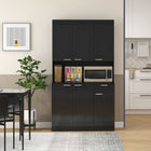 HOMCOM - Armoire de cuisine garde-manger avec étagère réglable et tiroir - noir brillant-Plan de travail ouvert avec trou pour câble pour ranger proprement le four à micro-ondes, le grille-pain, la cafetière 
