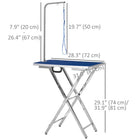 PawHut - Table de Toilettage pour Chiens Pliable pour Chiens de Taille Moyenne - Bleu-Bras et accessoires en acier inoxydable stables