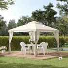 Outsunny - Pavillon de patio 10 pi l x 10 pi L auvent à toit à 2 niveaux - blanc crème-Toit à deux niveaux avec moustiquaire