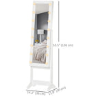 HOMCOM - Armoire à bijoux éclairée avec miroir et 16 leds - 14,25 po L x 11,75 po l x 53,5 po H - blanc-Espace de rangement généreux : 32 encoches pour boucles d’oreilles, 70 emplacements pour bagues, 12 crochets pour colliers et bracelets, 3 étagères de rangement 
