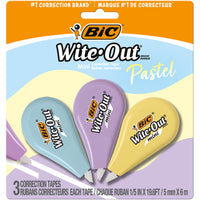 BIC - Wite-out Mini Ruban correcteur pastel - Paquet de 3-Ce qui est inclus : Un paquet de trois (3) Rubans Correcteurs BIC Marque Wite-Out Mini avec des corps de couleur pastel douce